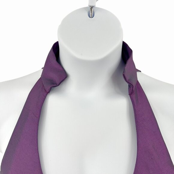 DA VINCI IRIDESCENT PURPLE TAFETTA HALTER EVENING FORMAL HOMECOMING GOWN RHNSTNE - Picture 5 of 7